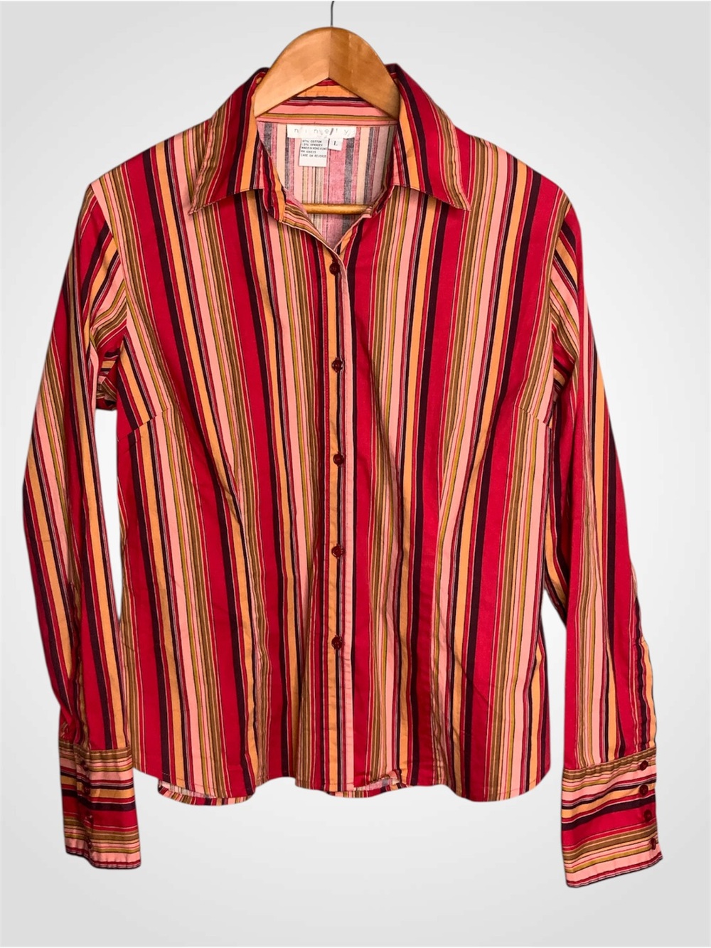 Ninety Red & Orange Multi-Stripe Button Down Shirt L